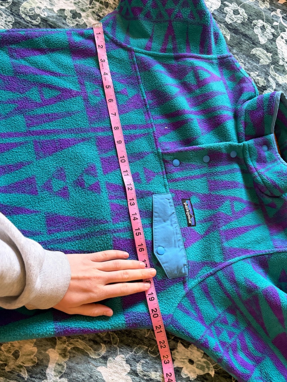 Patagonia Teal Purple Tribal Geo Synchilla Snap Fleece Pullover - Picture 11 of 14